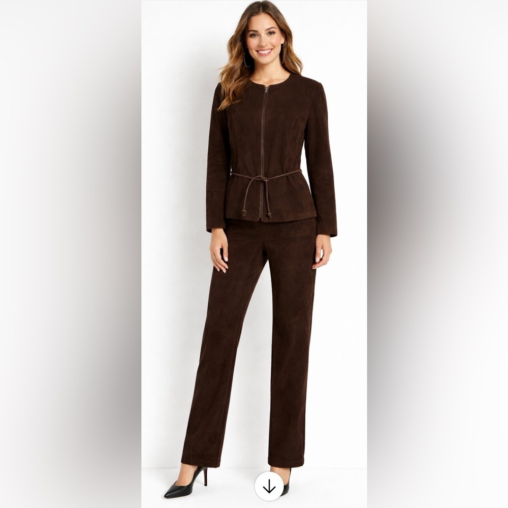 Danier Vintage Suede Chocolate Brown Women's Jacket and Pant Set Western Wear